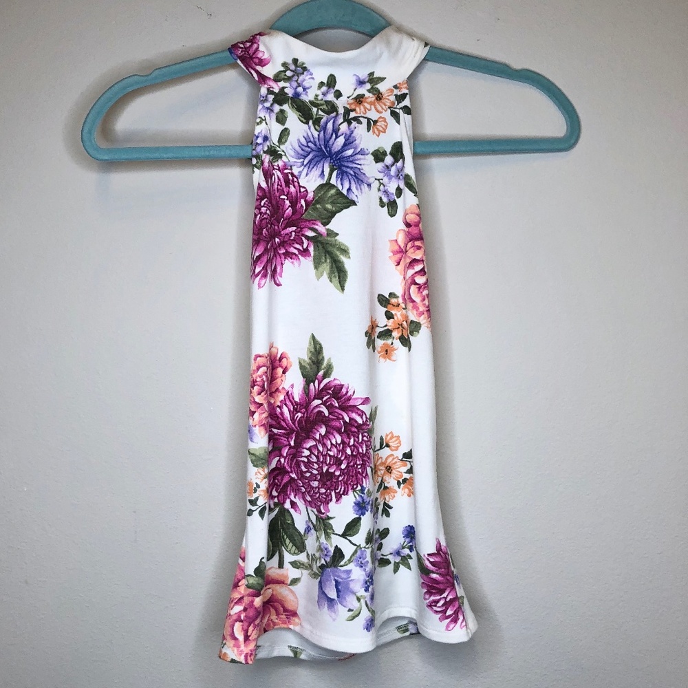 White & Pink Floral Halter Top